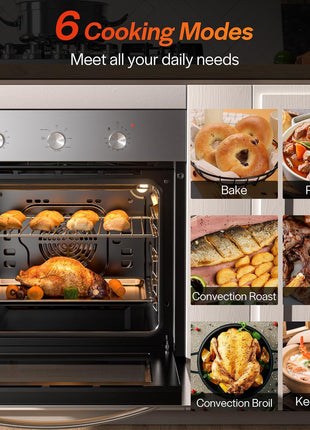 Empava 24" Electric Single Wall Oven with 6 Cooking Functions | Mechanical Knobs Control in Stainless Steel