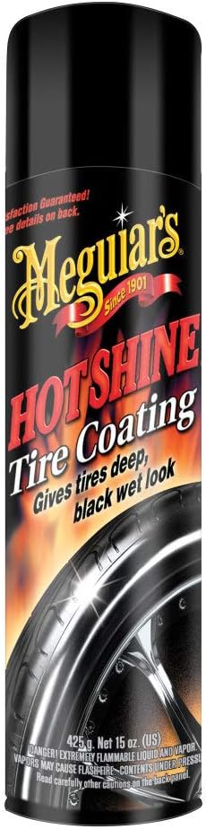 Meguiar's Hot Shine High Gloss Tire Coating, Give Tires a Deep Wet Shine and Long-Lasting Protection with an Advanced Self-Spreading Formula, 15 Oz Aerosol Spray Can