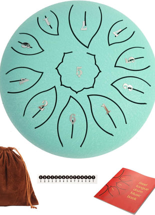 Steel Tongue Drum 6 Inch 11 Notes, C Major Tongue Drum Rain Chime Outside, Chakra Drum for Rain, Rain Drum with mallets for Musical Education Entertainment Zen Meditation Yoga Gifts (malachite)