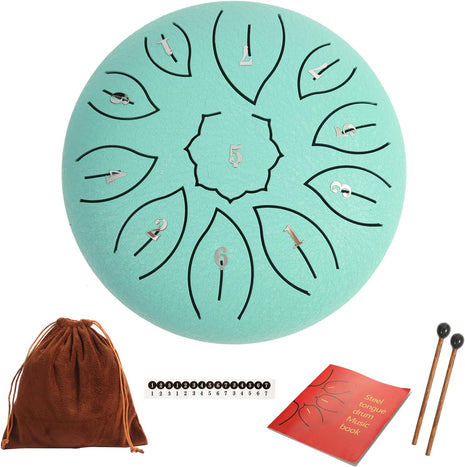 Steel Tongue Drum 6 Inch 11 Notes, C Major Tongue Drum Rain Chime Outside, Chakra Drum for Rain, Rain Drum with mallets for Musical Education Entertainment Zen Meditation Yoga Gifts (malachite)