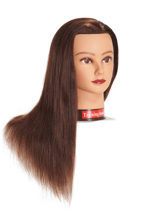 Traininghead 20-22 inch Female 100% Human Hair Mannequin Head Hair Styling Training Head Cosmetology Manikin Head Doll Head for Hairdresser with Free Clamp (brown)（14-16'' ）