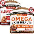 Allergy Relief + Omega 3 Dogs Bundle - Itchy Skin Treatment + Allergy & Itch Relief Skin&Coat Supplement - Omega3 & Pumpkin - Dog Itch Relief - 300 Chews - Peanut Butter + Chicken Flavor - Made in USA