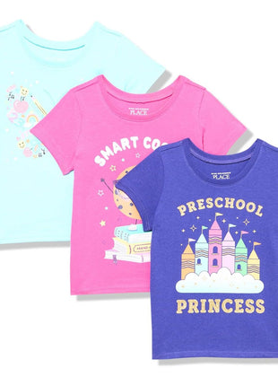 The Children's Place Baby-Girls and Toddler School,Learning Short Sleeve Graphic T-Shirts,3 Pack