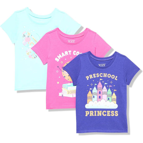 The Children's Place Baby-Girls and Toddler School,Learning Short Sleeve Graphic T-Shirts,3 Pack
