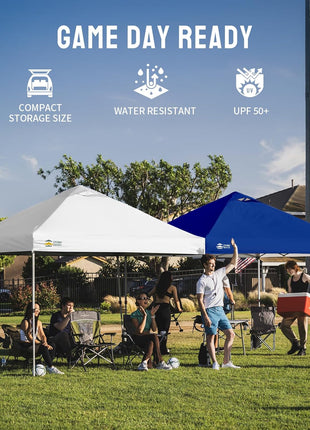 CROWN SHADES 10x10 Pop Up Canopy Tent with One Push Setup, Gird White | Patented CenterLok, Easy Outdoor Sun Shade for Events, Parties, Camping - Gazebo with STO-N-Go Cover Bag, Silver-Coated Top