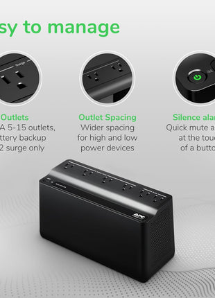 APC UPS 425VA/225W Battery Backup for Router, Small Electronics, BE425M | UPS backup battery, 15 minute runtime @100W. Small UPS for Wi-Fi routers, modems & home electronics; surge protection