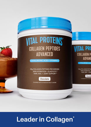 Vital Proteins Collagen Peptides Advanced, Hydrolyzed Peptides with Hyaluronic Acid and Vitamin C - Chocolate Flavor Powder, 24.7oz (Pack of 2)