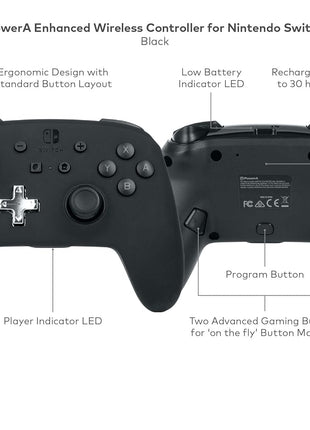 PowerA Enhanced Wireless Controller for Nintendo Switch/Switch 2 / Switch Lite/OLED Model - Black - Gamepad, game controller, Officially Licensed