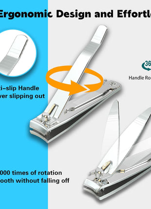 firiKer Nail Clipper Set,Premium Stainless Steel Fingernail and Toenail Clipper Cutters with Nail File, Sharp Effortless Nail Clippers Set for Men & Women(Silver)
