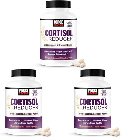 Force Factor Cortisol Reducer for Women with Ashwagandha, L-Theanine & Magnolia Bark, Cortisol Supplement for Women to Support Stress, Hormone Health & Sleep Quality, 90 Capsules (Pack of 3)