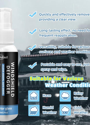 Anti Fog Spray for Car Windshield Inside & Windows - Long Lasting Window Defogger for Mirrors, Glasses, Bathroom Glass & Plexiglass Instant Fog Prevention & Protection - 120ML/4OZ