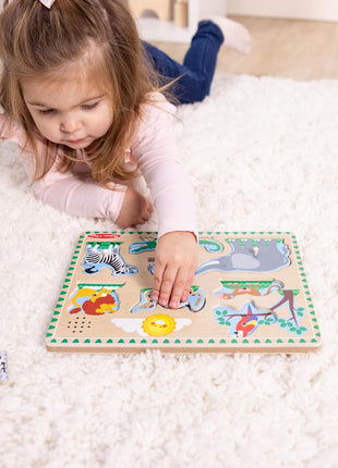 Melissa & Doug Zoo Animals Sound Puzzle – 8-Piece Wooden Peg Puzzle with Light-Activated Sounds, Music Learning Toy for Toddlers and Preschoolers Ages 2+