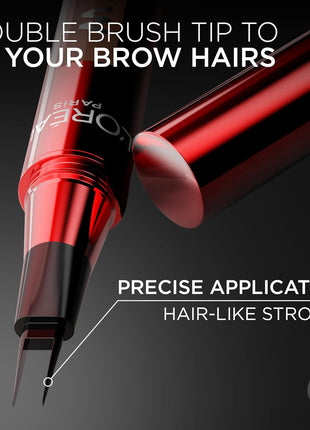 L'Oreal Paris Faux Brow, Hair-Like, Filling Eyebrow Pen with Double-Brush Tip, Fast & Precise Eyebrow Makeup, Soft Black, 0.04 Fl Oz