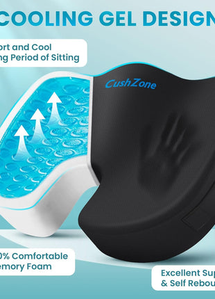 Office Chair Seat Cushion, Cooling Gel Enhanced Memory Foam Cushion for Long Sitting - Back, Sciatica, Coccyx, Tailbone Pain Relief Pillow - for Office, Gaming, Car, Wheelchair - Black, Large