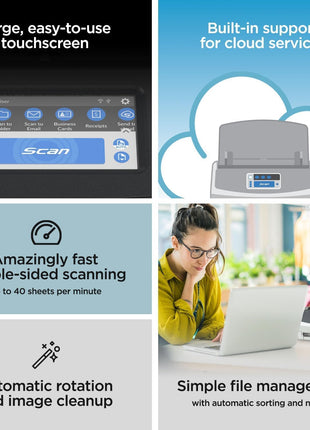 Fujitsu ScanSnap iX1600 Wireless Document, Photo & Receipt Scanner, Large Touchscreen, Cloud Enabled, Auto Color/Grayscale/Monochrome Detection, Fast Scans Up to 40 PPM, Black, (Renewed)