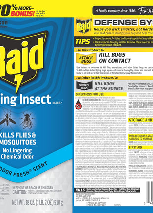 Raid Flying Insect Spray, Outdoor Fresh Scent, Kills Flies, Mosquitoes, and Other Flying Insects on Contact, for Indoor and Outdoor Use, 18oz