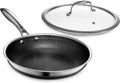 HexClad Hybrid Nonstick 10 Inch Frying Pan with Tempered Glass Lid, Stay Cool Handle, Dishwasher Friendly, Oven Safe Up to 900?F, Induction Ready, Compatible with All Cooktops