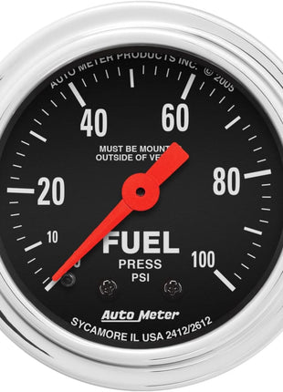 AUTO METER 2412 Traditional Chrome Mechanical Fuel Pressure Gauge