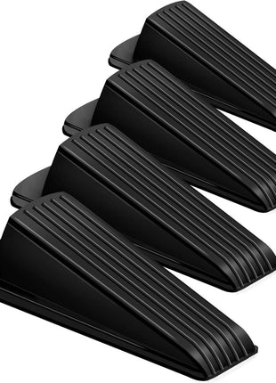 Door Stoppers, 4 Pack Premium Rubber Stoppers Wedge, Stops for Carpet Heavy Duty Door, Bottom of on Tile, Concrete, Carpet, Wooden Floor (Black)