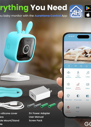 GEARit Baby Monitor with Camera & Audio 2K Video with Motion & Crying Detection, 2 Way Audio Easy WiFi Setup, Remote Monitoring - Easy to Set Crib Monitor with Adjustable Stand