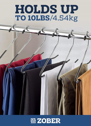 Zober Pants Hangers Non Slip - 20 Pack Open Ended Pants and Jean Hangers for Closet - Space Saving Clothes Hanger - Strong, Durable, Metal Pant Hangers (Black)
