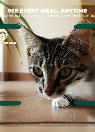 Automatic Cat Feeder with 1080P HD Camera Timed Dry Food Dispenser for Cats and Dogs, App Control, 6L Capacity, Portion Control, Scheduled Meals, Two-Way Audio