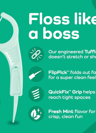 Plackers Micro Line Dental Floss Picks, Fold Out FlipPick, Tuffloss, Easy Storage with Sure Zip Seal, Fresh Mint Flavor, 300 Count