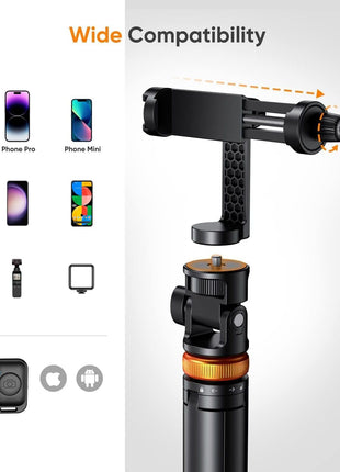 EUCOS 62" Phone Tripod, Tripod for iPhone & Selfie Stick with Remote | Extendable Cell Phone Stand & Ultimate Phone Holder, Solidest Phone Stand Compatible with iPhone/Android
