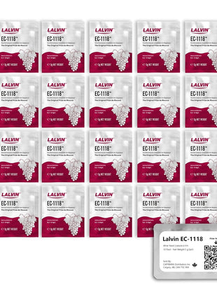 Lalvin EC-1118 Wine Yeast (20 Pack) - Champagne Yeast - Make Wine Cider Mead Kombucha At Home - 5 g Sachets - Saccharomyces cerevisiae - Sold by CAPYBARA Distributors Inc.