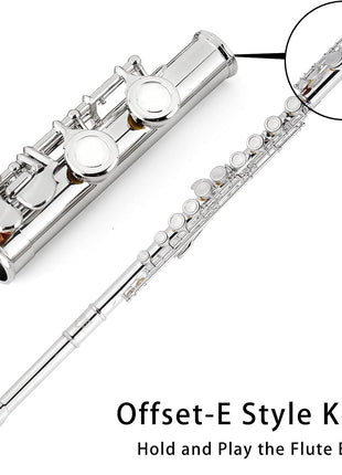 EastRock Closed Hole Flutes C 16 Key for Beginner, Kids, Student Silver Nickel Flute with Case Stand and Cleaning kit