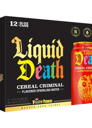 Liquid Death Soda-Flavored Sparkling Water - Cereal Criminal (Fruity Pebbles, Cream), Less Sugar*, Huge Flavor, No Caffeine, No Artificial Sweeteners, 12 Fl Oz (Pack of 12)