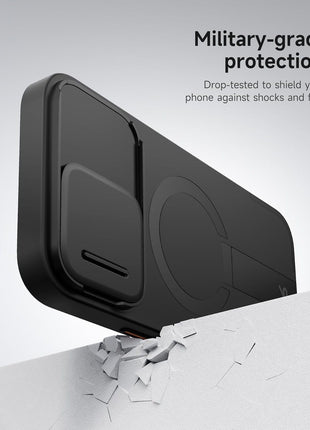 SURITCH for iPhone 16 Pro Max Case with Magnetic Camera Slide Cover and Adjustable Kickstand, Compatible with MagSafe, Shockproof Bumper Case Slim Protective Cover 6.9 Inch, Black