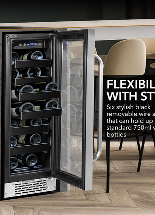Whynter BWR-208SB Stainless Steel 12 inch Built-in 20 Bottle Undercounter Wine Refrigerator with Reversible Door, Digital Control and Lock