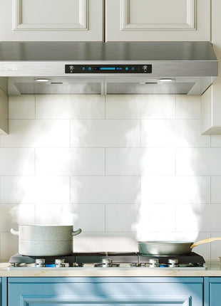 30 Inch Under Ducted Cabinet Range Hood with 1200 CFM, 3 Speed Gesture Sensing Kitchen Exhaust Hood & Touch Control Panel, Stainless Steel Stove Vent Hood with 2 LED Lights