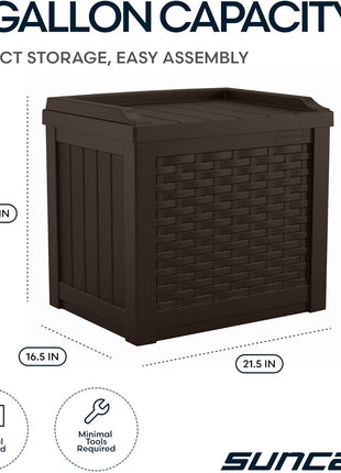 Suncast Outdoor Deck Box - 22 Gallon Java Resin Outdoor Storage Box, Weatherproof Patio Storage Bin Container for Seating & Organizing Cushions, Tools & Towels for Pool, Yard, & Garden