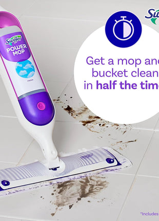 Swiffer PowerMop Mopping Kit for Floor Cleaning, Set Includes 1 Power Mop, 2 Replacement Pads, 1 Liquid Solution Refill, 2 Batteries, No Bucket Needed Electric Spray Cleaner, Multi-Surface and Wood
