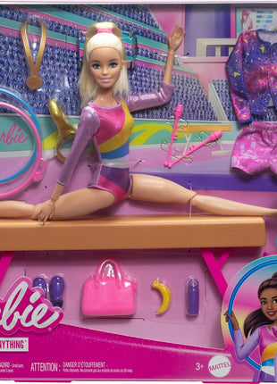 Barbie Gymnastics Doll & Accessories Playset | Blonde Fashion Doll, C-Clip for Flipping Action, Balance Beam, Warm-Up Suit & More