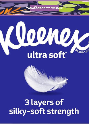 Kleenex Ultra Soft Facial Tissues, 3 Flat Boxes, 120 Tissues per Box, 3-Ply (360 Total), Packaging May Vary