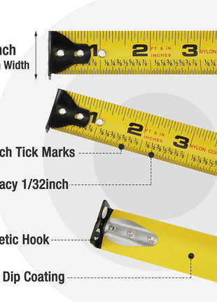 WORKPRO 25FT Pink Tape Measure, 1/8 Fractions Easy Read Measuring Tape, Retractable Nylon Coating Measurement Tape Accuracy 1/32, Magnetic Hook, Belt Clip, Rubber Protective Casing - Pink Ribbon