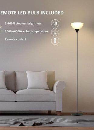 PESRAE Floor Lamp, Remote Control with Stpeless Color Temperatures and Brightness, Torchiere lamp for Bedroom, Living Room, Bulb Included (Matte Black)