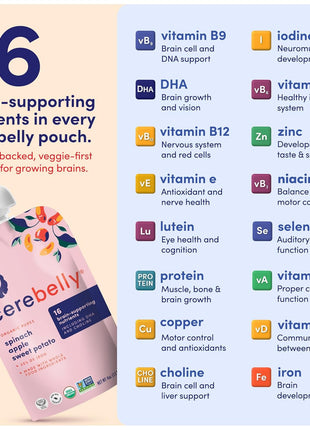 Cerebelly Organic Baby Food Pouches, Veggie & Fruit Variety Pack, DHA, 8ct | 16 Brain Nutrients, Calcium, Non-GMO, BPA-Free, No Added Sugars, Stage 1 & 2, Shelf-Stable, Nut-Free, Dairy-Free, Gluten-Free
