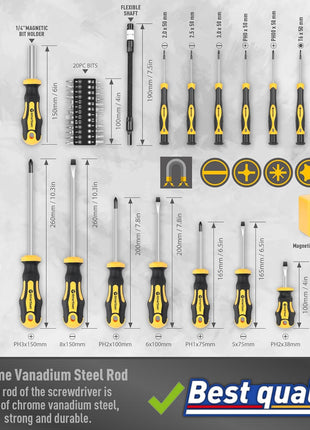Magnetic Screwdrivers Set with Case, Amartisan 43-piece Includs Slotted, Phillips, Hex, Pozidriv,Torx and Precision Screwdriver Set, Magnetizer Demagnetizer Tools, Tools for Men