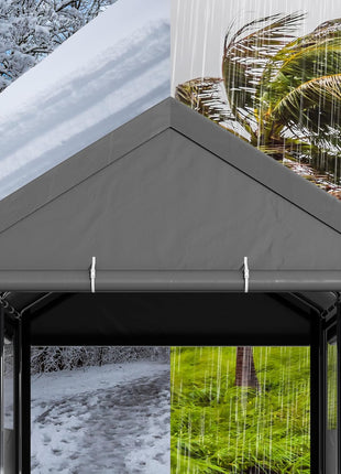 Walsunny Carport, 12x20 ft Heavy Duty Carport Canopy with Roll-up Windows, Portable Garage with Removable Sidewalls & Doors, Car Canopy with All-Season Tarp for Car, Truck, Boat