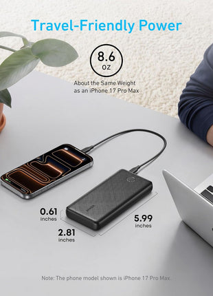 Anker Power Bank, 10,000mAh Portable Charger, PowerIQ USB-C Battery Pack | 5V / 3A High-Speed Charging, for iPhone, iPad, and More, Ultra-Compact Travel-Ready Design (Black)