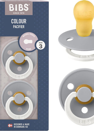BIBS Pacifiers Colour Collection | Natural Rubber Baby Pacifier | Set of 2 BPA-Free Soothers | Made in Denmark | 0+ Months (Pack of 2) | Dusty Blue/Steel Blue