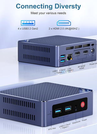 Beelink Mini PC, Mini S12 Intel 12th N95(Up to 3.4GHz), 8GB DDR4 256GB M.2 SSD, Desktop Computers Support 4K Dual HDMI Display/USB3.2/1000Mbps LAN/WOL Home/Office