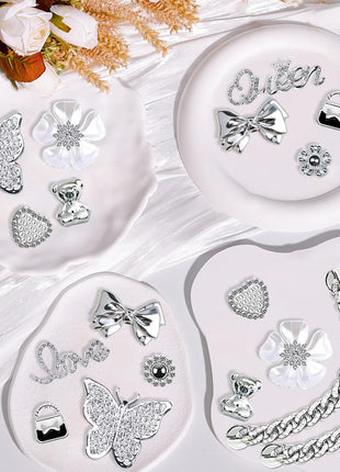 Charms for Bogg Bag,Pearls,Butterfly Flowers and Chain for Bogg Bag Accessories Charms(20 pcs)
