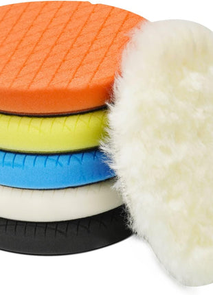 Autolock 5" Buffing Polishing Pads, 6Pcs 140mm Face for 5Inch Backing Plate | Compound Buffing Sponge and Woolen Pads Cutting Polishing Pad Kit for Car Buffer Polisher, Polishing and Waxing