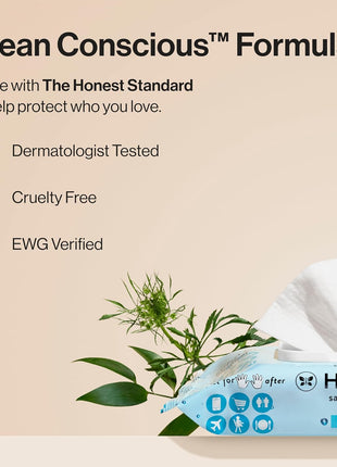 The Honest Company Fragrance Free Sanitizing Alcohol Wipes | Antibacterial  Safe for Hands | Kills 99% of Germs, Made With Aloe | 150 Count (3 Packs of 50)