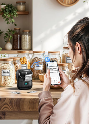 Phomemo M110 Label Makers - Barcode Label Printer Bluetooth Label Maker Portable Thermal Printer for Small Business, Address, Barcode, Logo, Clothing, Mailing, Sticker Printers for Phone & PC, Black